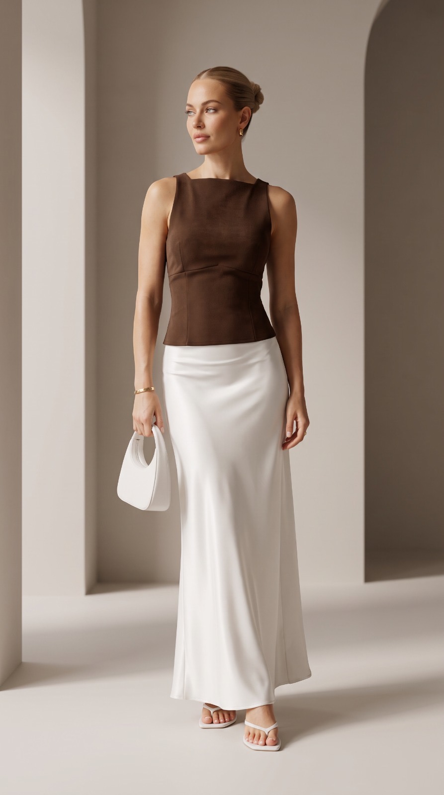 Satin Long Skirt in White